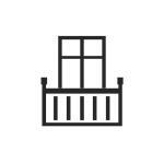 Schwarz-weißes Symbol für eine Balkontür.
