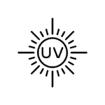 Sonne mit UV-Symbol im Kreis.