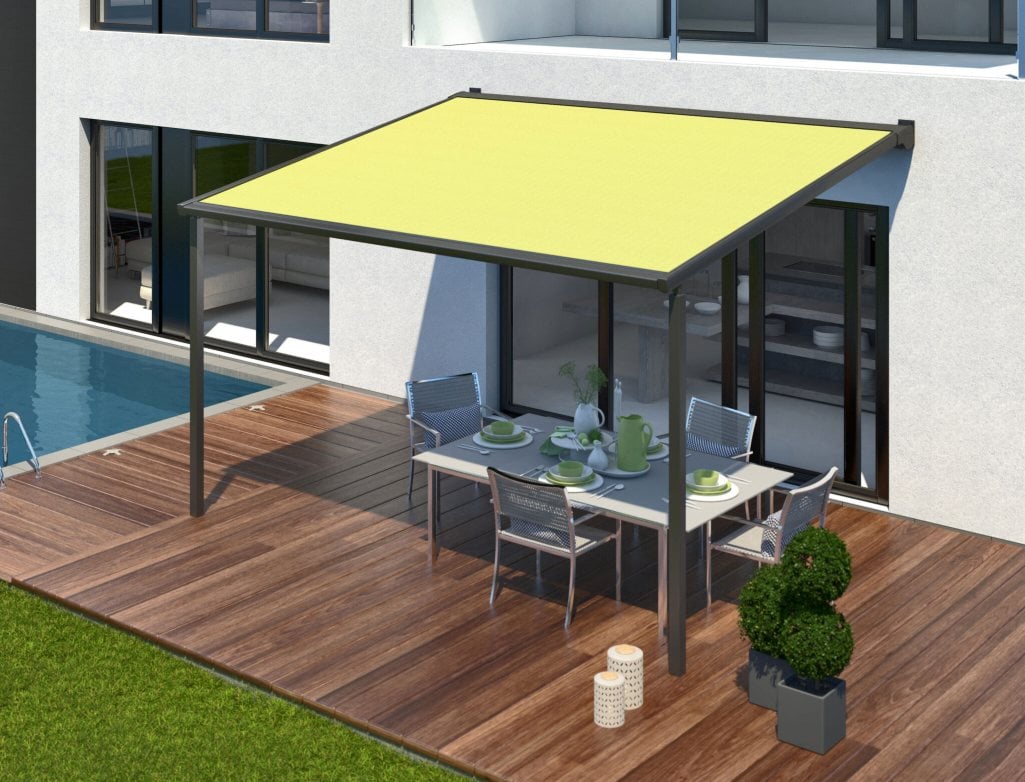 Pergola Markise als effektiver Sonnenschutz über Sitz- und Loungeflächen