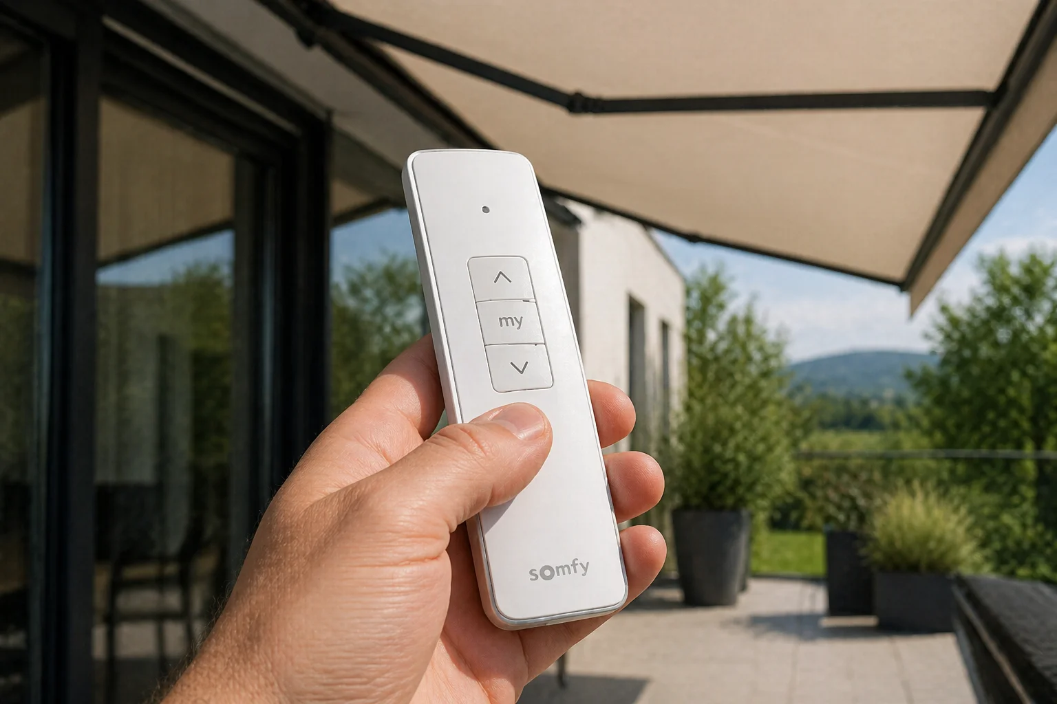 Handsender, Schalter oder App-Steuerung für eine moderne Markise